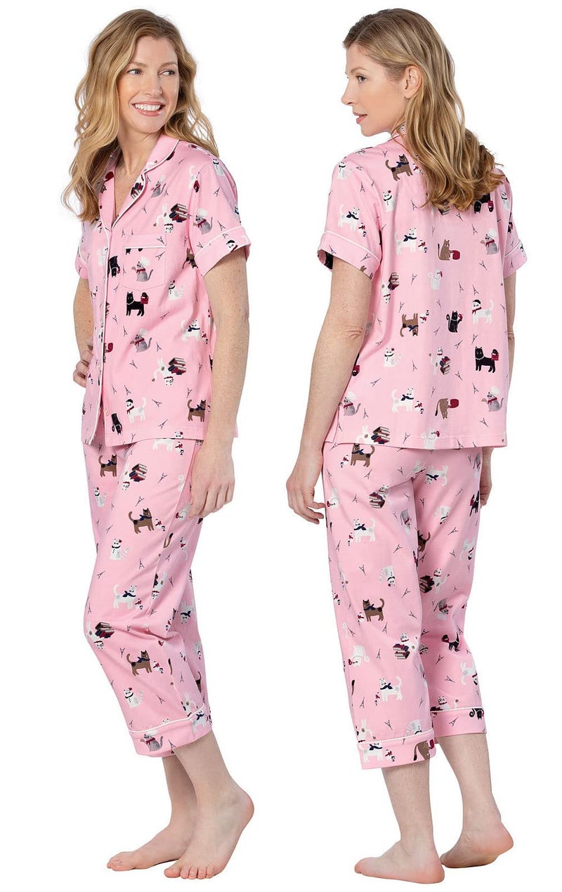 PajamaGram Cat Pajamas for Women - Short Sleeve PJs for Women, Pink, M, 10-12 - Image 2